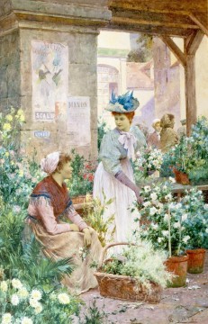 印象派の花 Painting - フラワーマーケット ブローニュ アルフレッド グレンデング JR 女性印象派